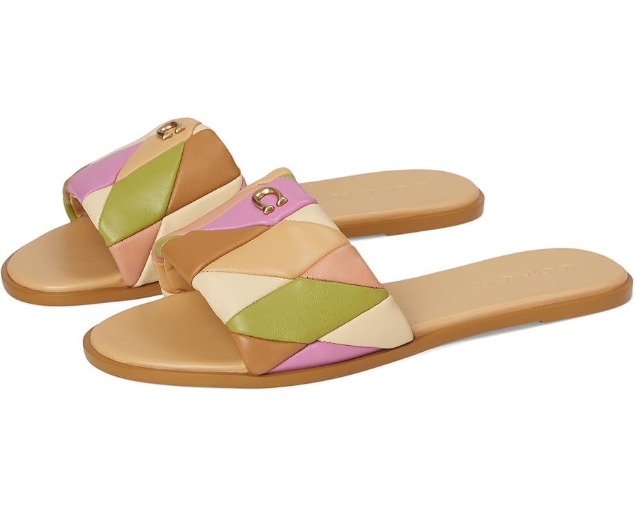 Сандалии COACH Holly Quilted Patchwork Leather Sandals, цвет Honey Brown/Multi