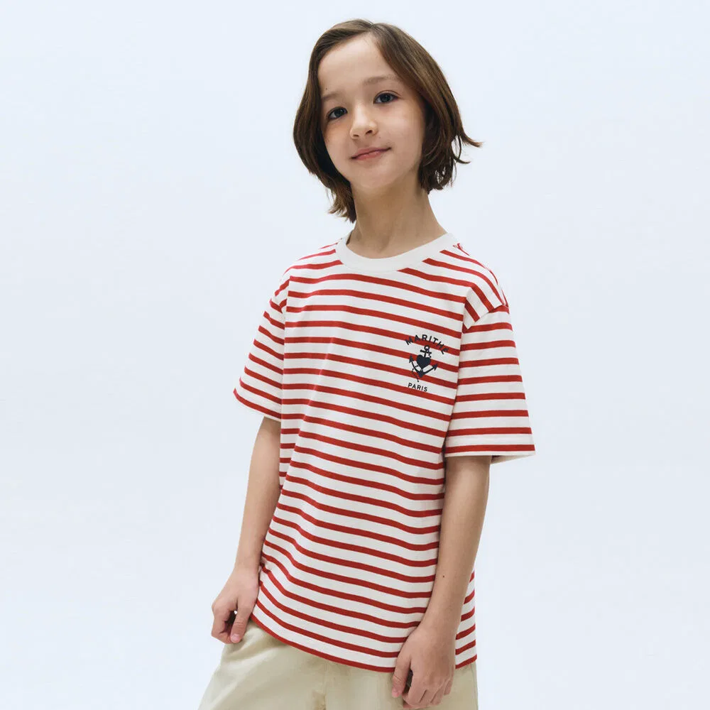 Детская футболка с коротким рукавом в полоску красная от Marithé Kids