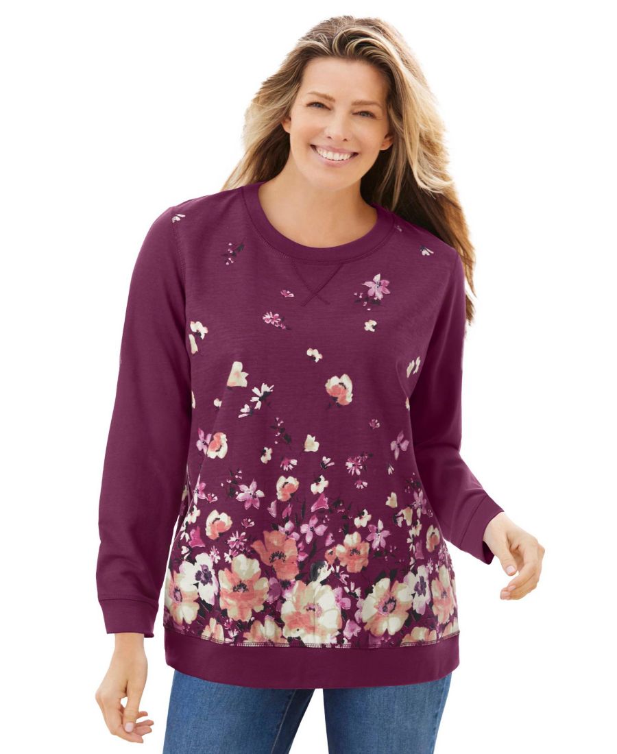 

Толстовка с принтом больших размеров Woman Within, Deep claret growing garden