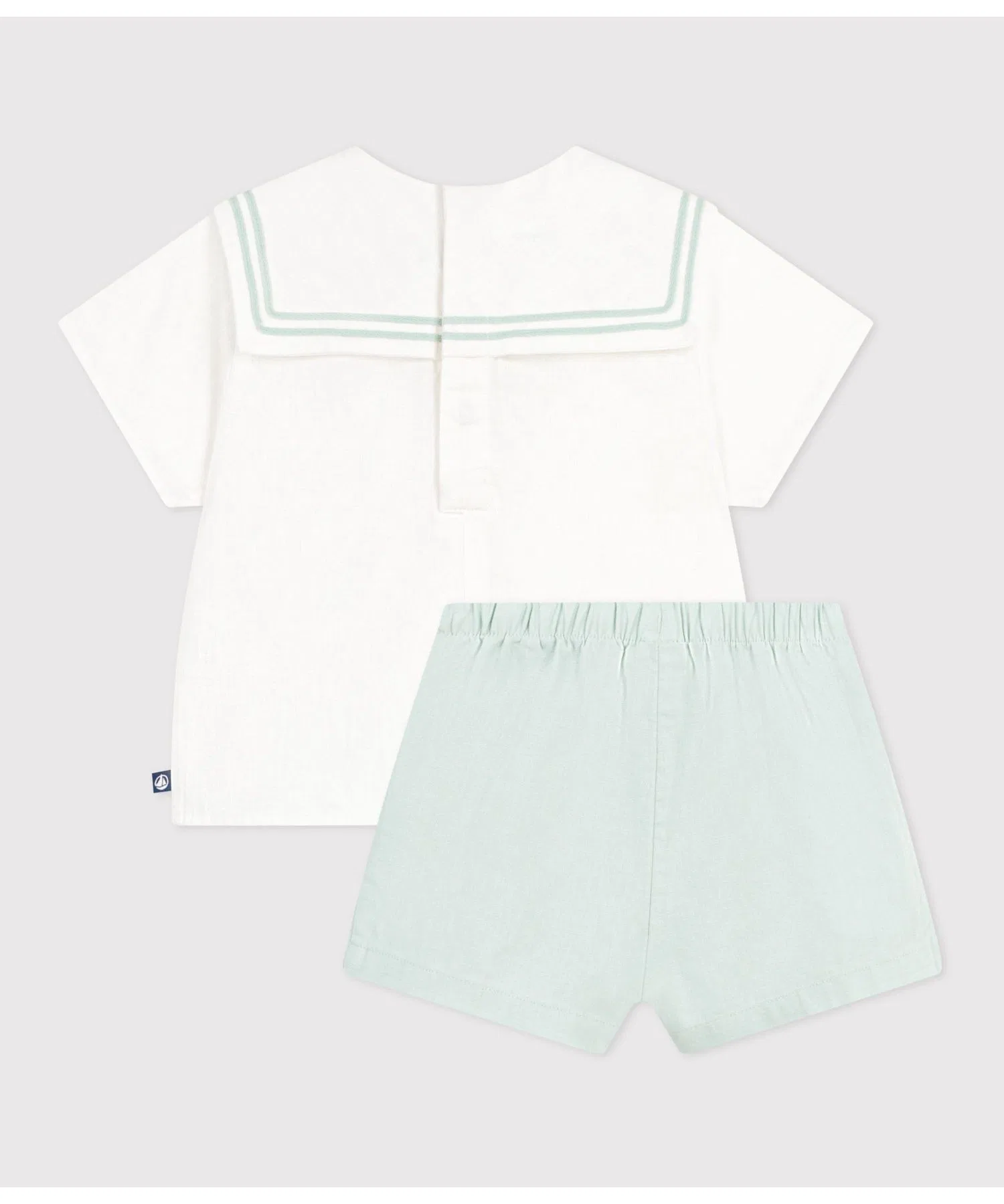 Детский комплект футболка с воротником и брюки PETIT BATEAU бело-зелёный — фото 3
