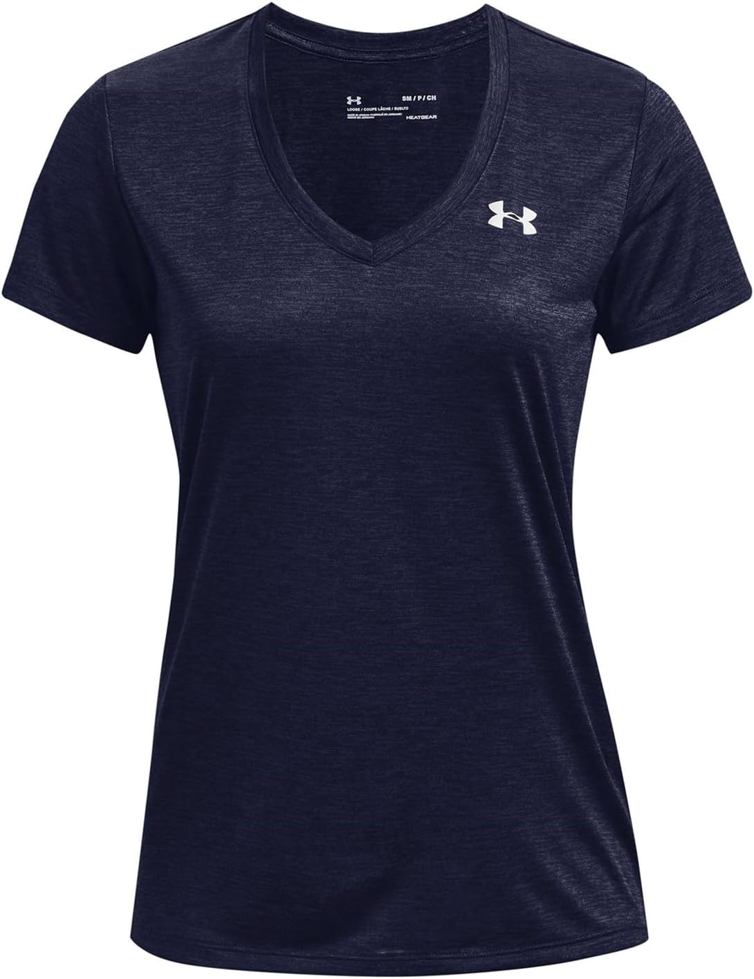 

Under Armour женская футболка Tech V-Neck Twist с коротким рукавом, (411) Midnight Navy/Cadet/Metallic Silver, Синий, Under Armour женская футболка Tech V-Neck Twist с коротким рукавом, (411) Midnight Navy/Cadet/Metallic Silver
