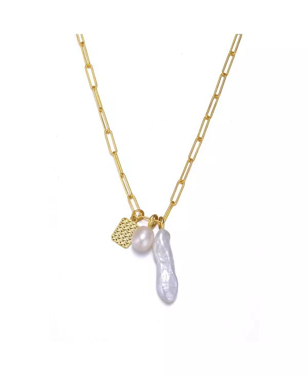 

Ожерелье из стерлингового серебра 14 карат с настоящим пресноводным жемчугом и кубическим цирконием в форме клешни лобстера Genevive, gold