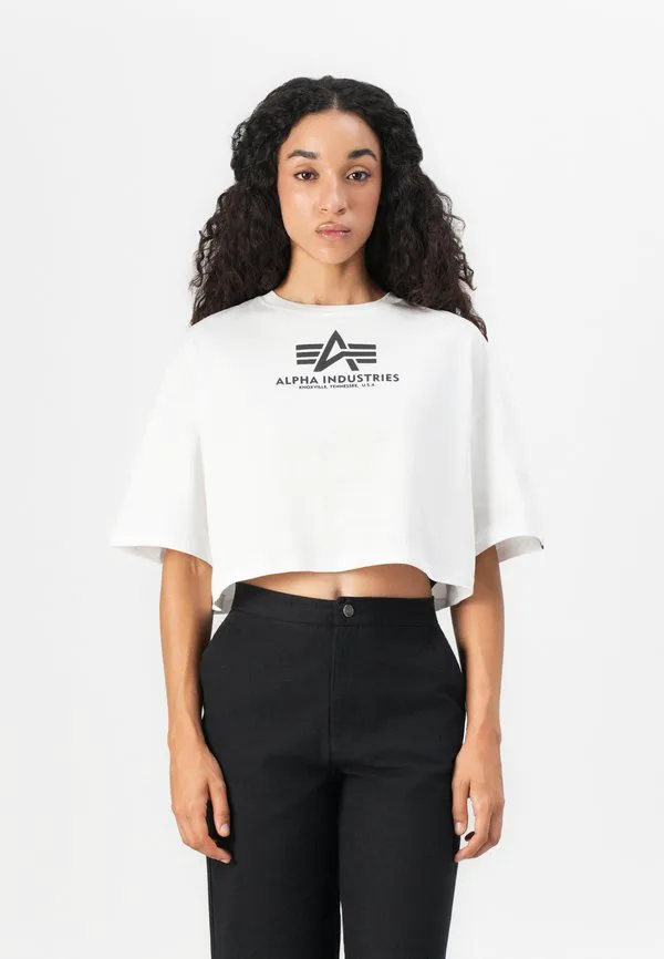 

Простая укороченная футболка с принтом Alpha Industries, White, Белый, Простая укороченная футболка с принтом Alpha Industries, White