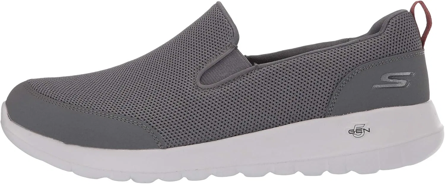 Мужские кроссовки Skechers Go Walk Max Clinched-Athletic Mesh Double Gore Slip On Shoe для ходьбы, Gray Textile Burgundy Trim