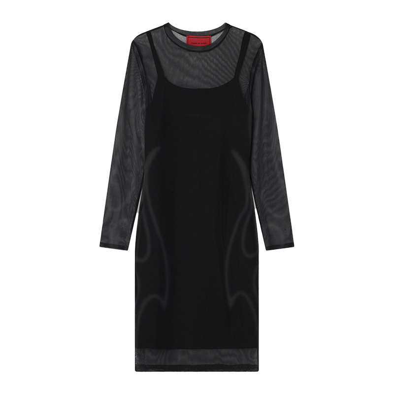 

VOS платье миди модное сексуальное для вечеринки с длинными рукавами женское Vision Of Super, черный