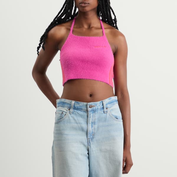 Пушистый вязаный топ с завязками на шее Adidas, Semi Lucid Fuchsia — фото 2