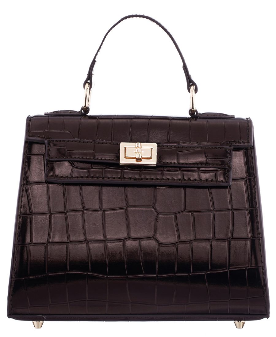 

Миниатюрная сумка-саквояж с тиснением под крокодила и магнитной застежкой Nina, Chocolate