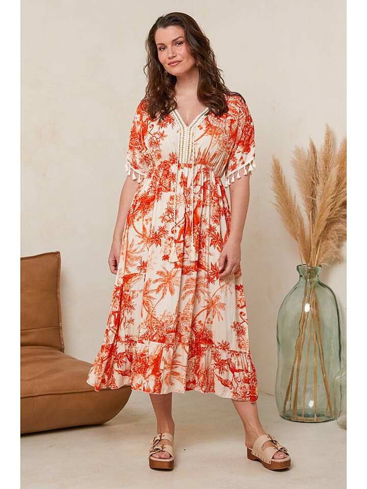 

Длинное платье Curvy Lady, цвет orange/creme