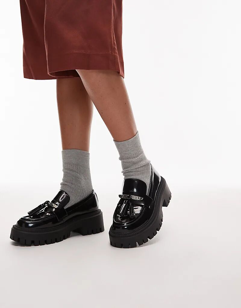 Лоферы Topshop Cameron с кисточками и рифленой подошвой, черного цвета — фото 3