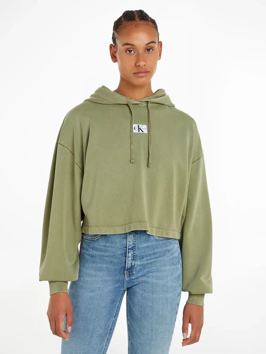 

Толстовка Calvin Klein Jeans с капюшоном "WASHED WOVEN LABEL HOODIE" и надписью-логотипом, цвет Dark Juniper
