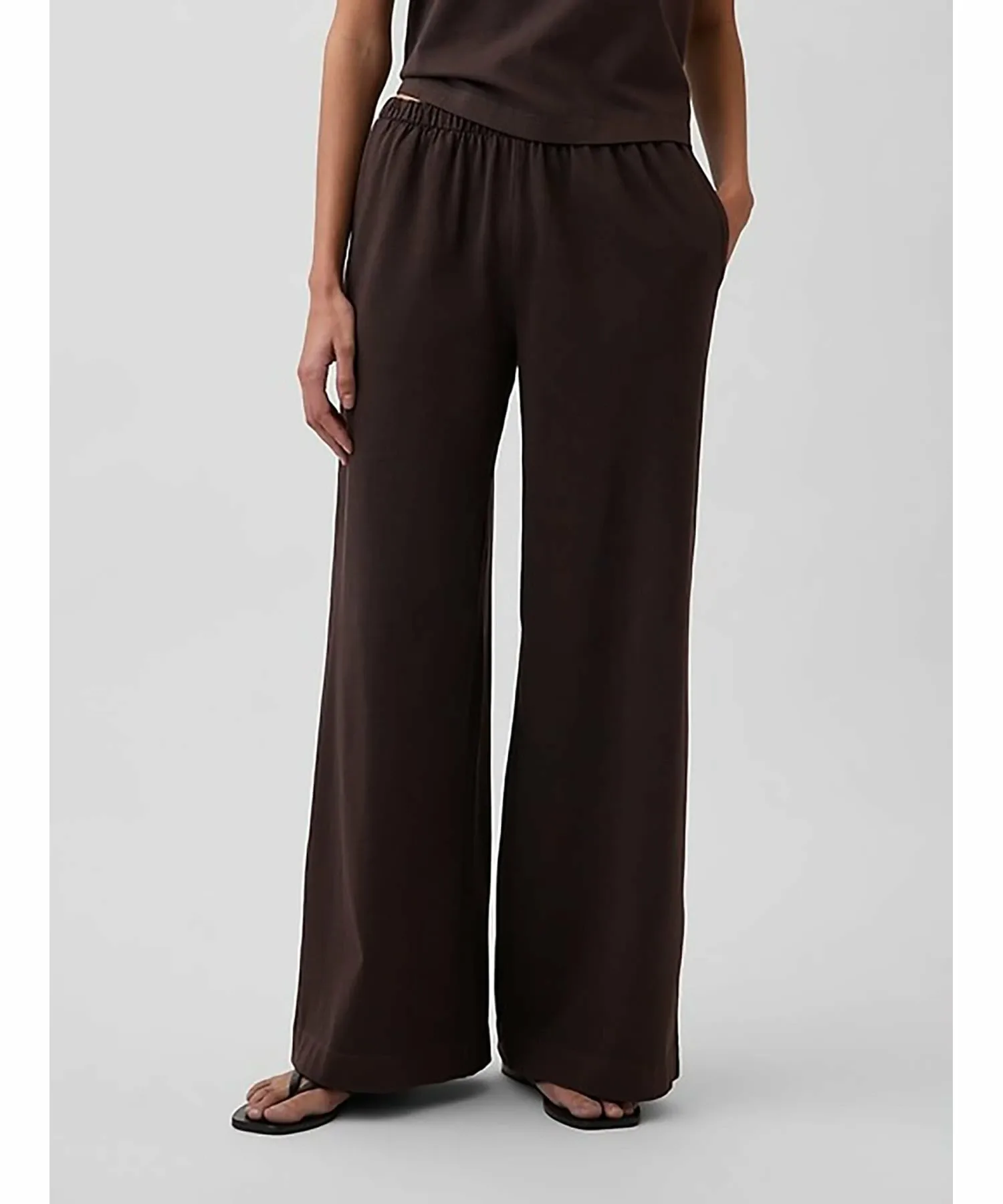 (W) Плотные широкие брюки с удобной талией GAP, TERRA_BROWN