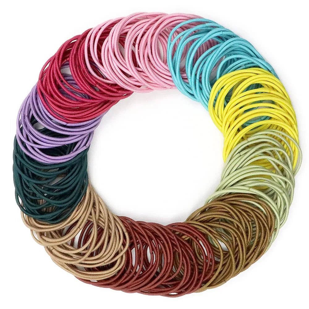 Набор из 200 разноцветных резинок для волос Kavya, 4.5 см Kavya, Pink, Blue, Yellow, Light Green, Brown, Burgundy, Khaki, Purple, Red, Dark Green