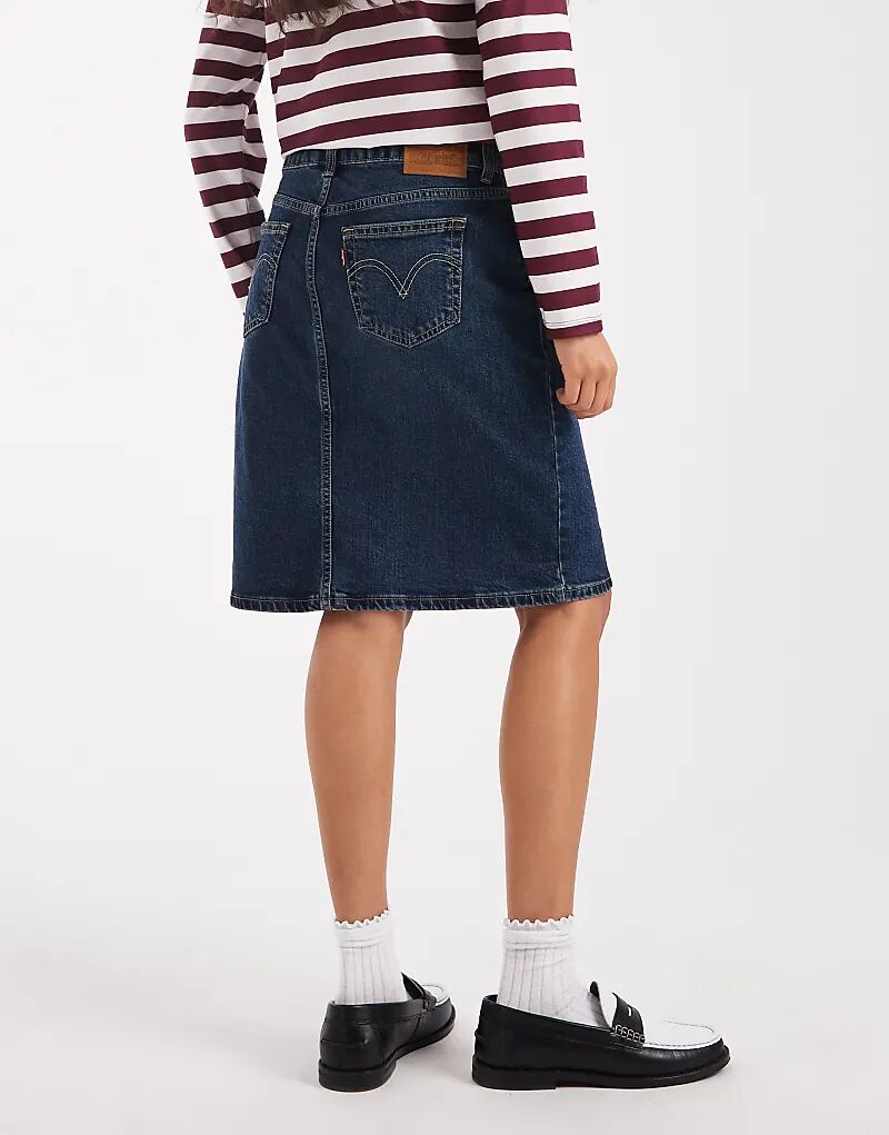 Юбка миди из денима Levi's с заниженной талией, темного цвета, винтажная стирка — фото 4