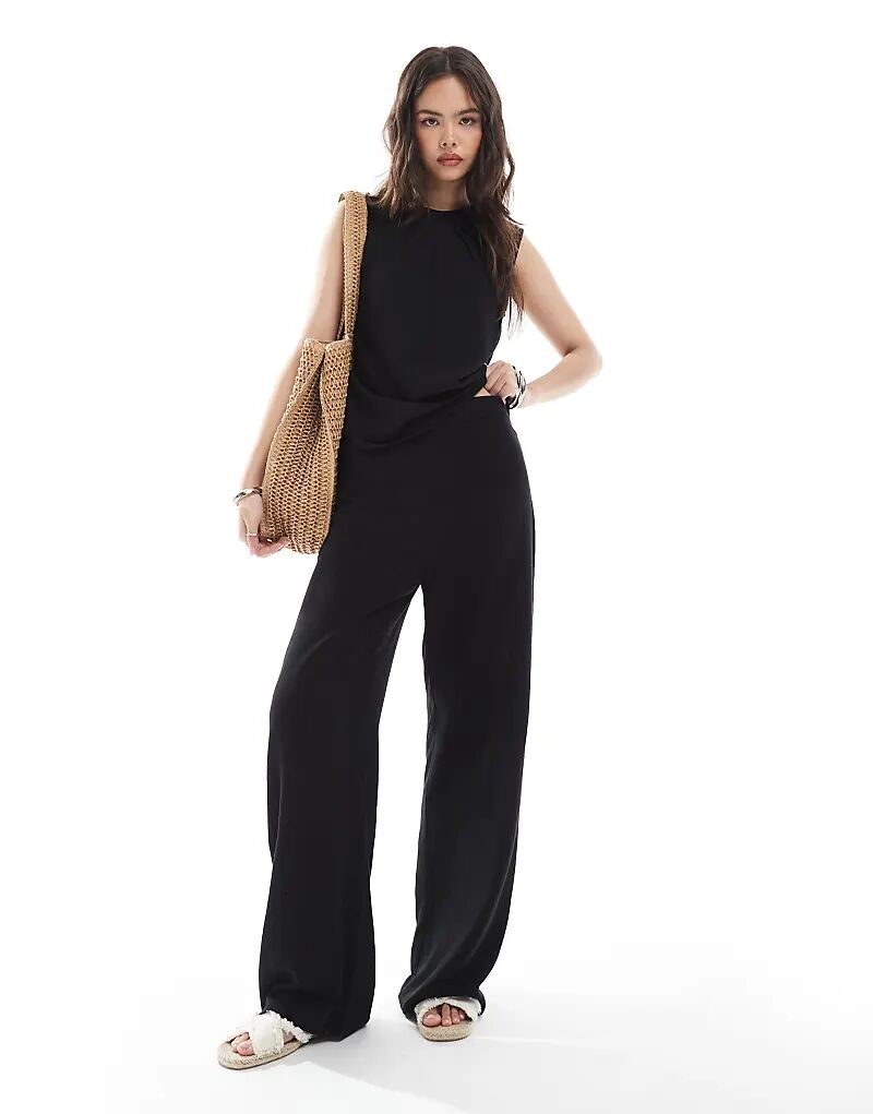 

Черные брюки из искусственного льна ASOS DESIGN — часть комплекта