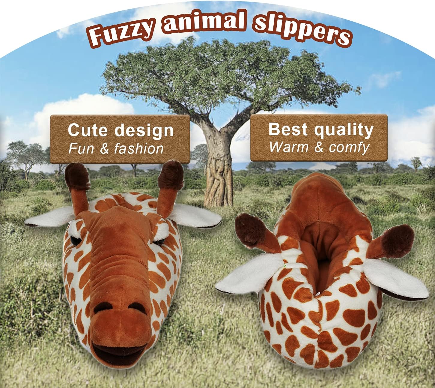 Пушистые зимние тапочки Onmygogo с животными для мужчин и женщин, Giraffe — фото 3