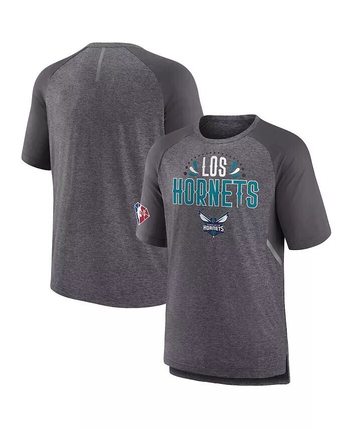 

Мужская серая футболка Charlotte Hornets 2022 Noches Ene-Be-A Core Shooting Raglan Fanatics