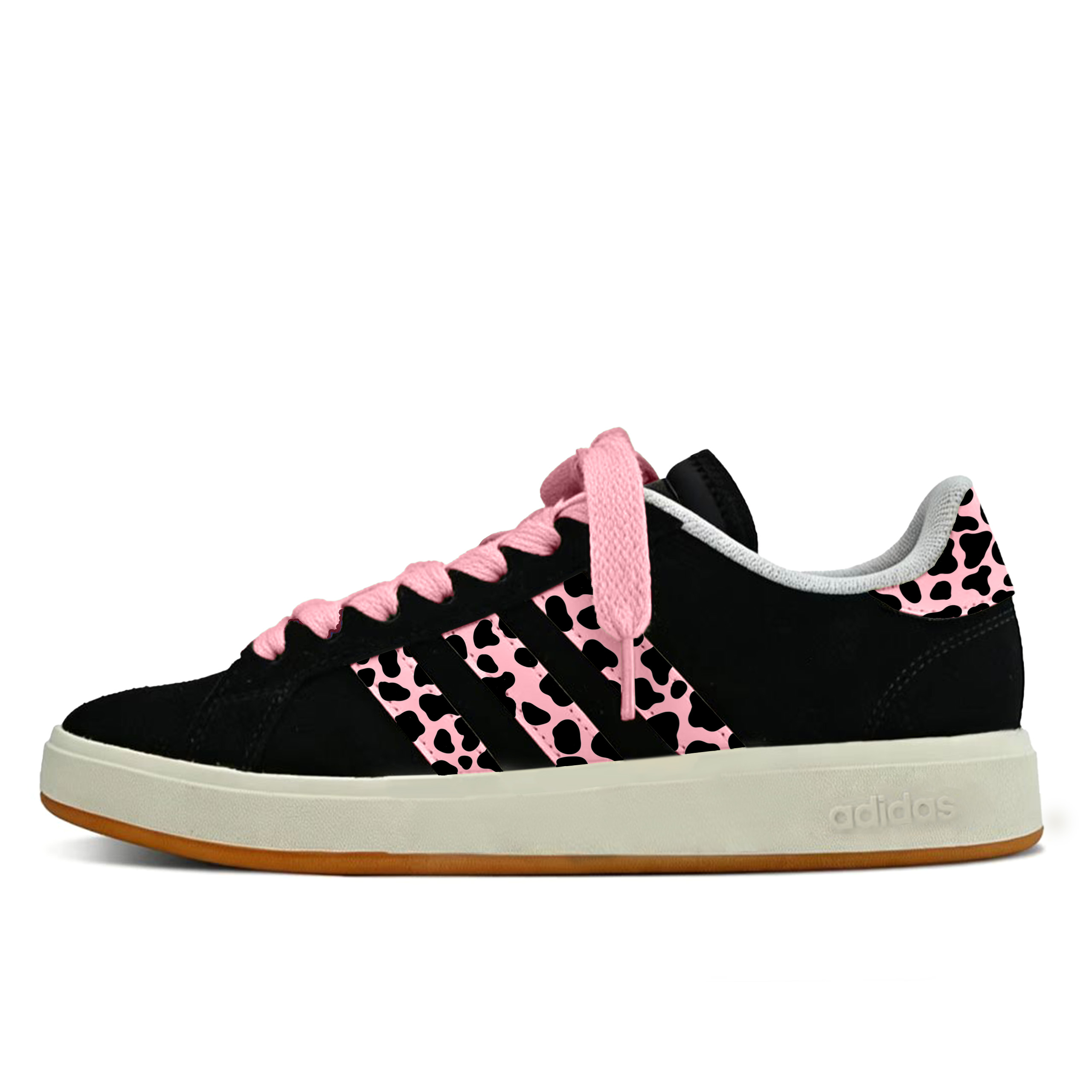 

Adidas Grand Court Base 00s Leopard Print Black Trend Abrasion Resistant Low top Skateboard Shoes Unisex Black Pink