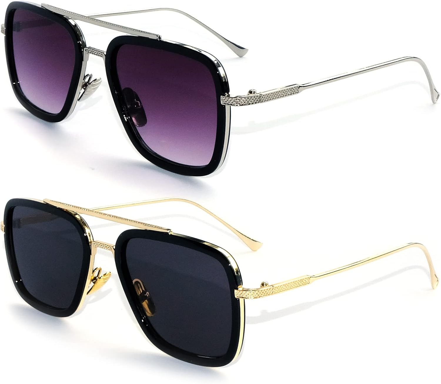 

Очки Тони Старка для мужчин, очки Железного человека с защитой от УФ-излучения, квадратные металлические, винтажные. Солнцезащитные очки Downey Pilot Sehnsucht, Black&purple