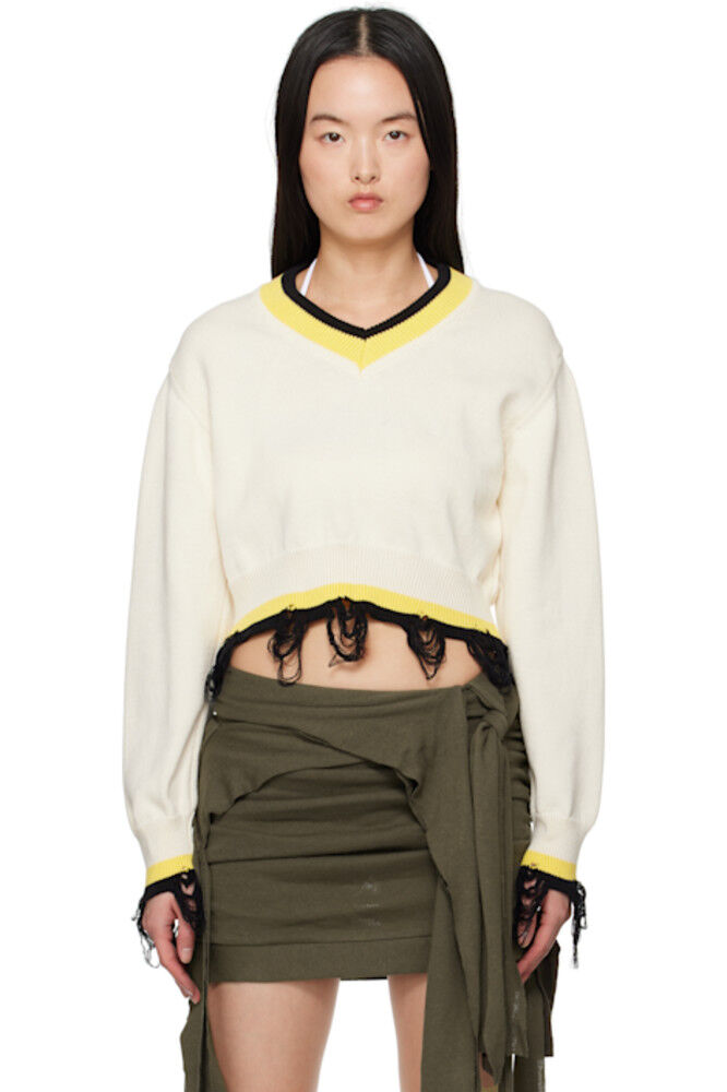 

Укороченный свитер с V-образным вырезом цвета «Off-White» Ottolinger