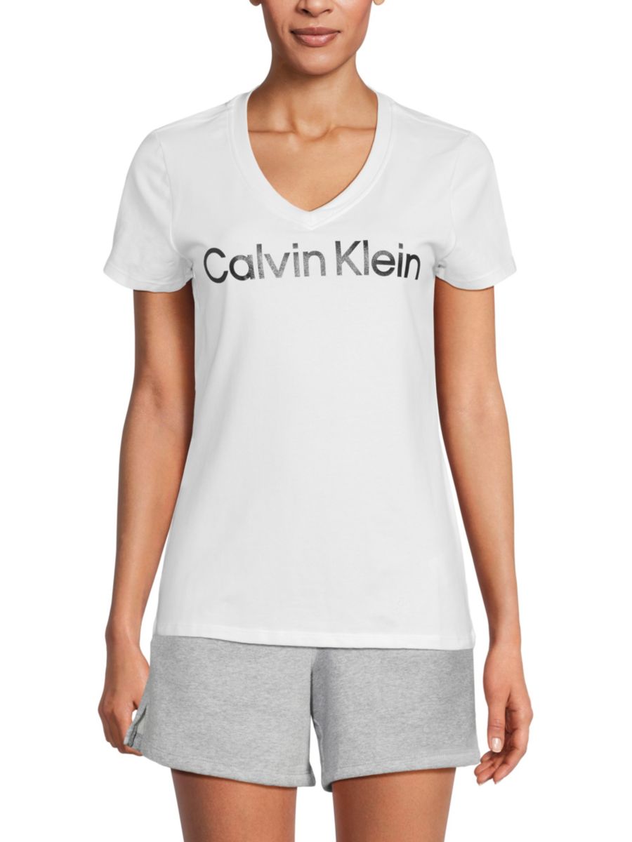 

Футболка из эластичного хлопка с логотипом Calvin Klein, белый/черный
