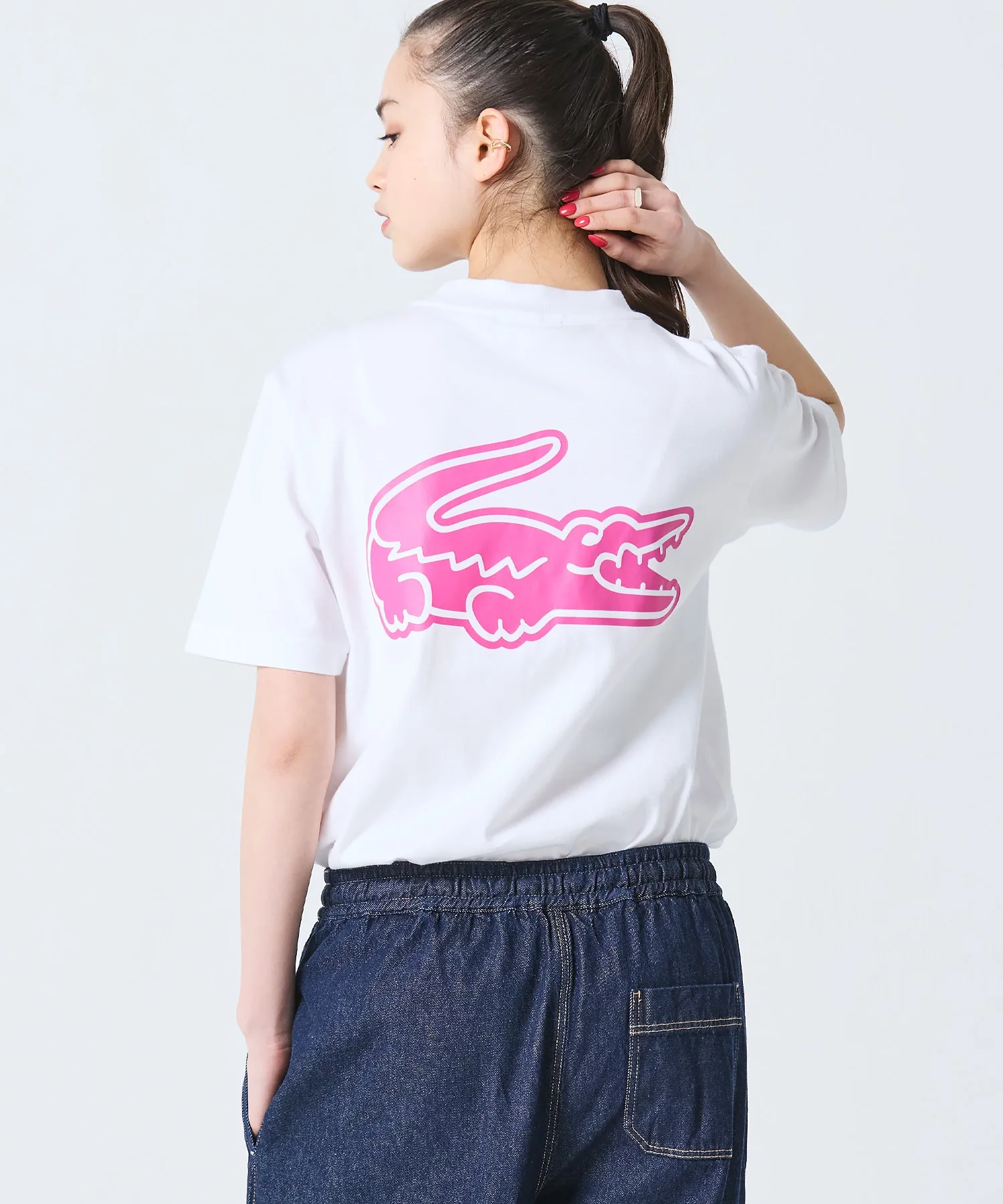 Унисекс футболка оверсайз с принтом LACOSTE белый с розовым