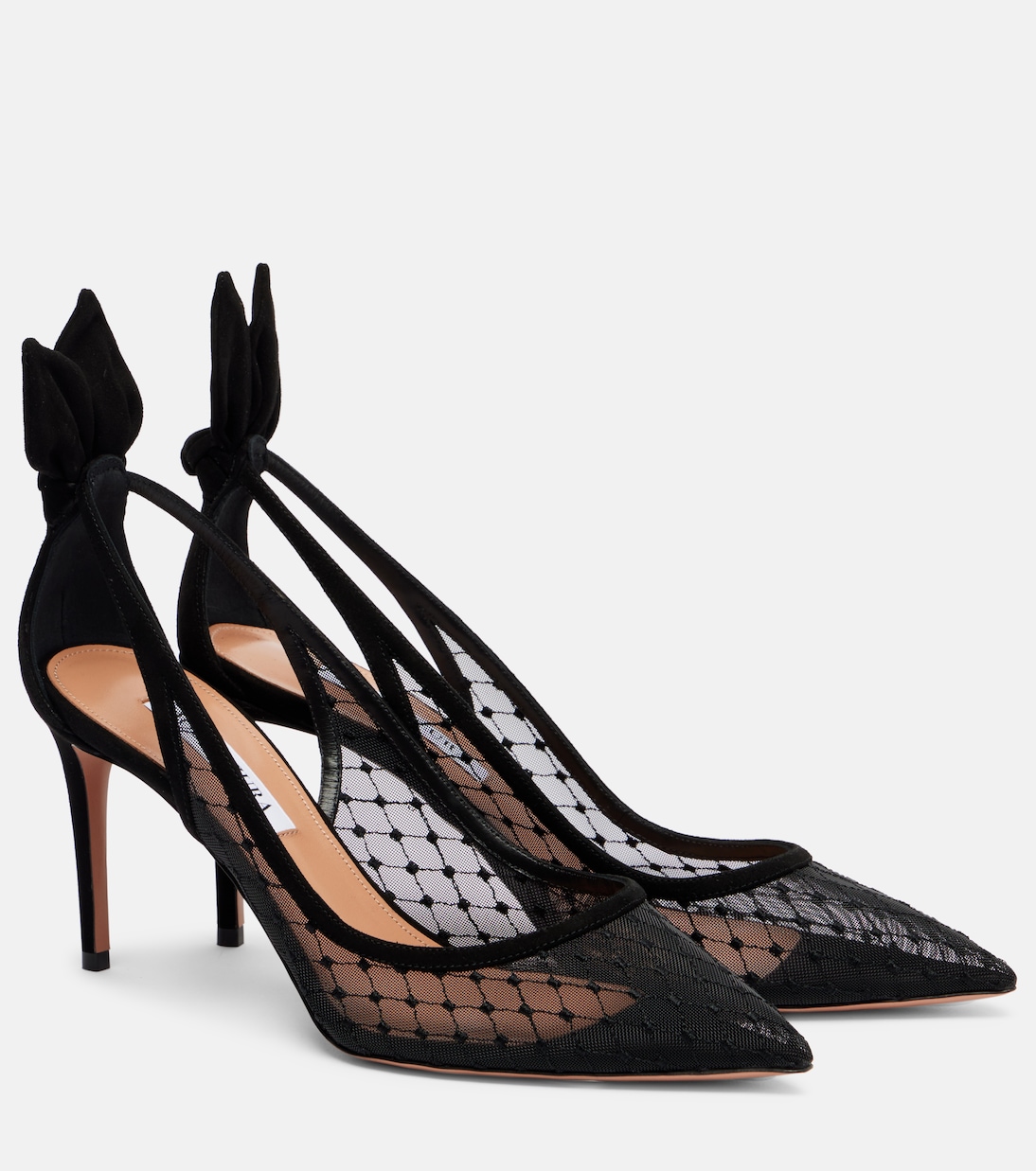 Ботинки Bow Tie 85 с отделкой из замши и сетчатым верхом Aquazzura, черный