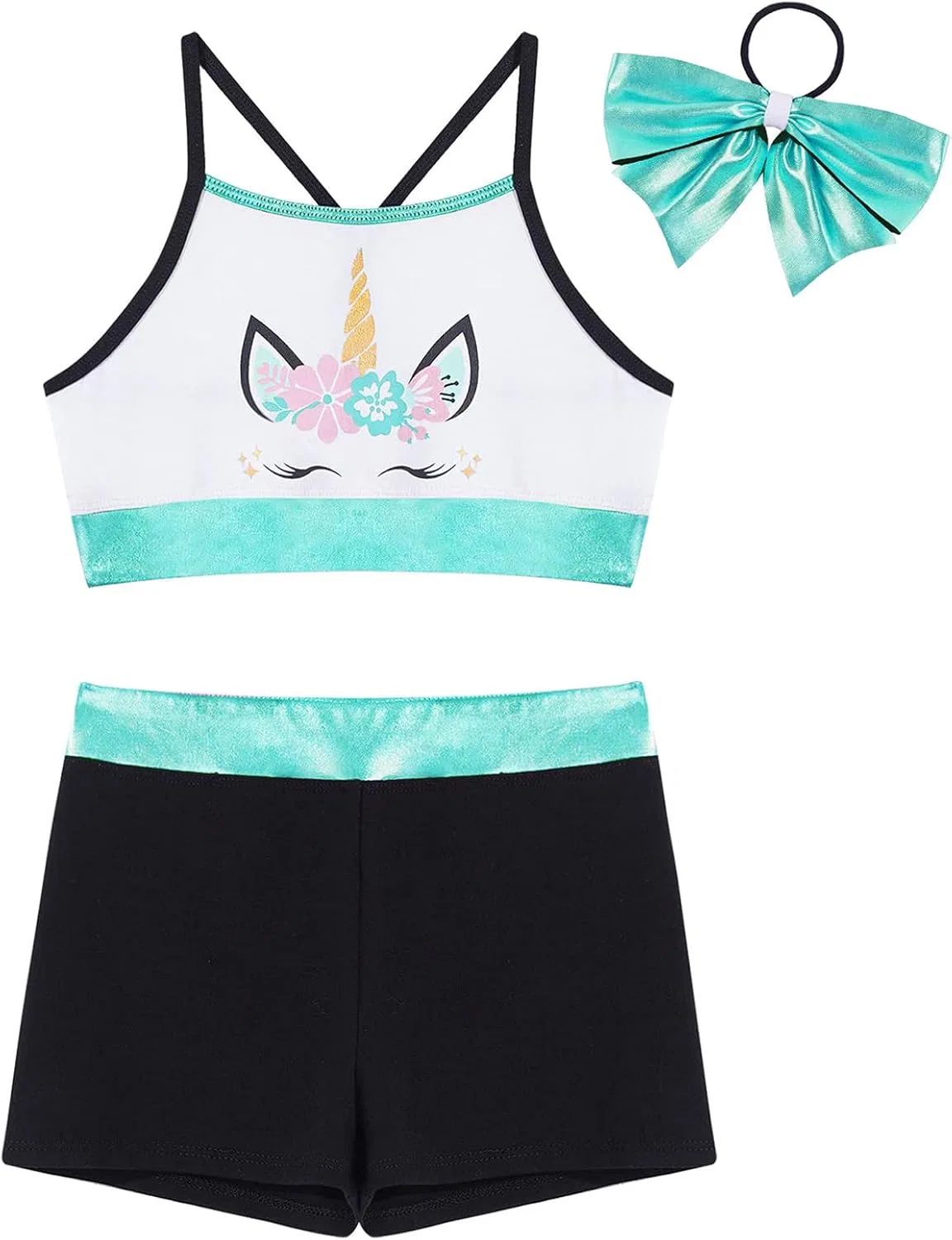 Детский спортивный комплект из топа и шорт Moggemol, 3 предмета, Mint Green — фото 3
