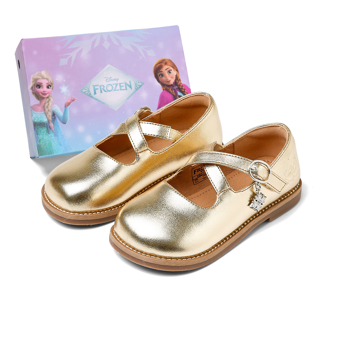 Детские кожаные туфли серии Frozen, устойчивые к истиранию, противоскользящие, с защитой от ударов, для детей от 3 до 7 лет Disney, золотой — фото 2