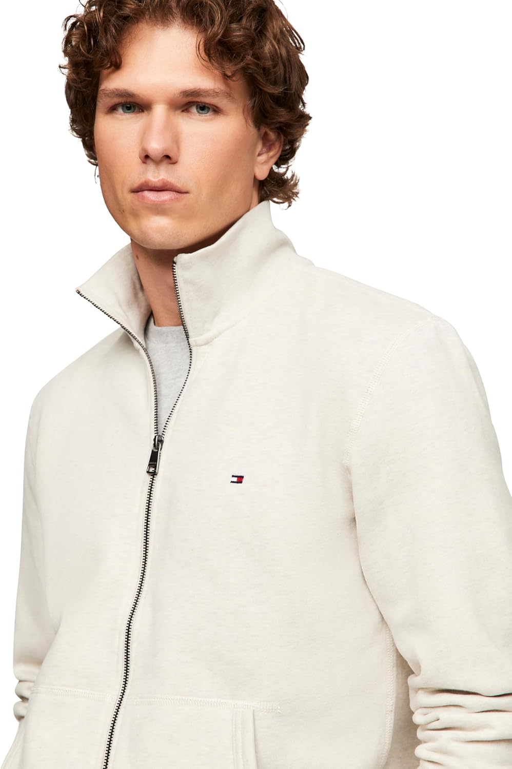 Мужская флисовая толстовка Tommy Hilfiger средней плотности на молнии, Heathered Oatmilk — фото 2