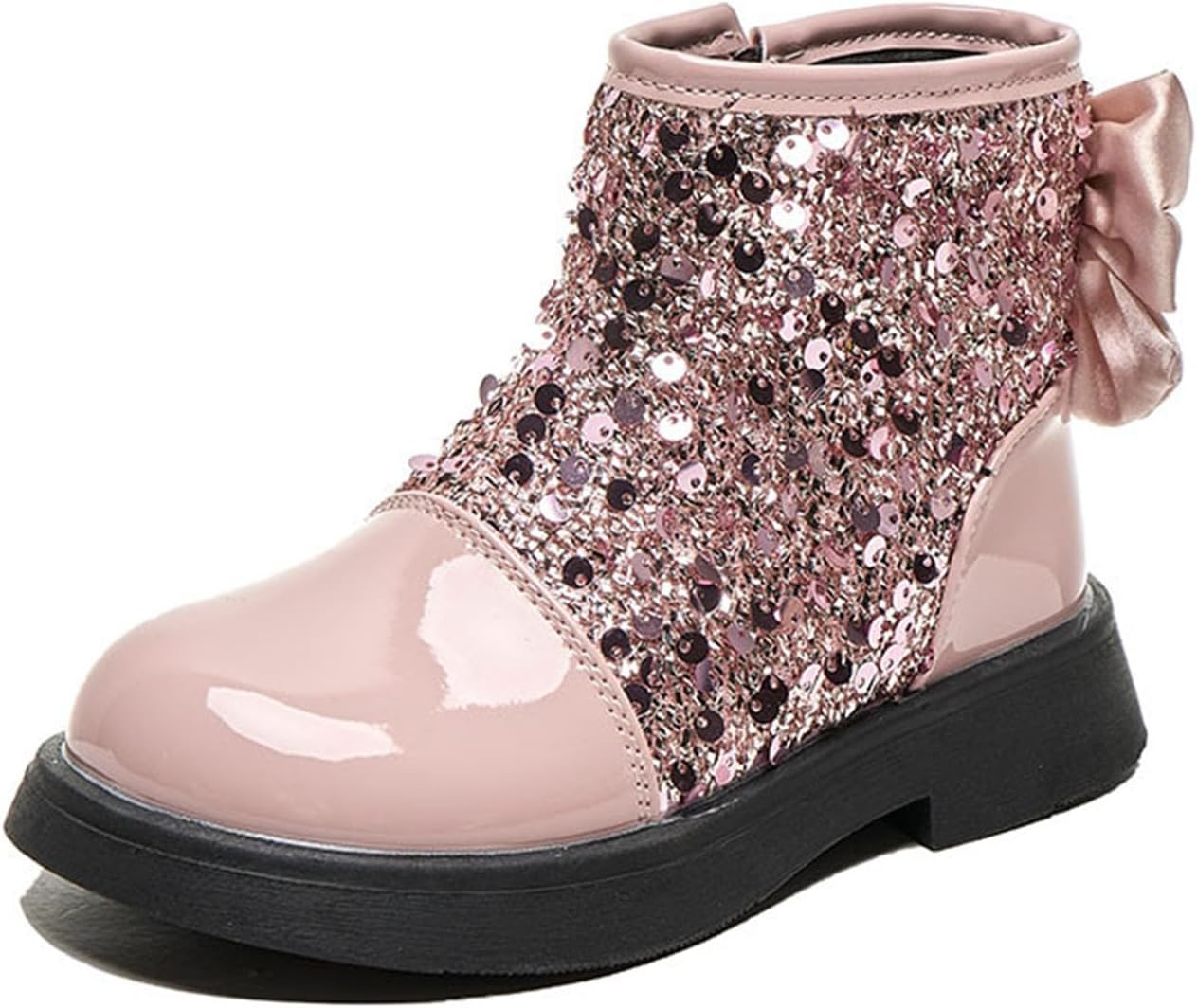 

Блестящие ботильоны для девочек, модные западные ботинки с боковой молнией, панк-готика, ботинки с круглым носком, боевые ботинки, легко носить/снимать Generic, Pink