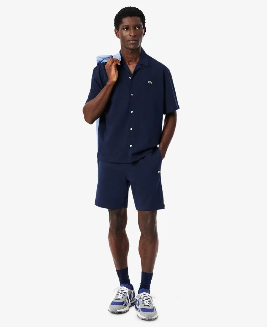 Мужские флисовые шорты прямого кроя с логотипом и полосками Lacoste, синий/темно-синий — фото 2