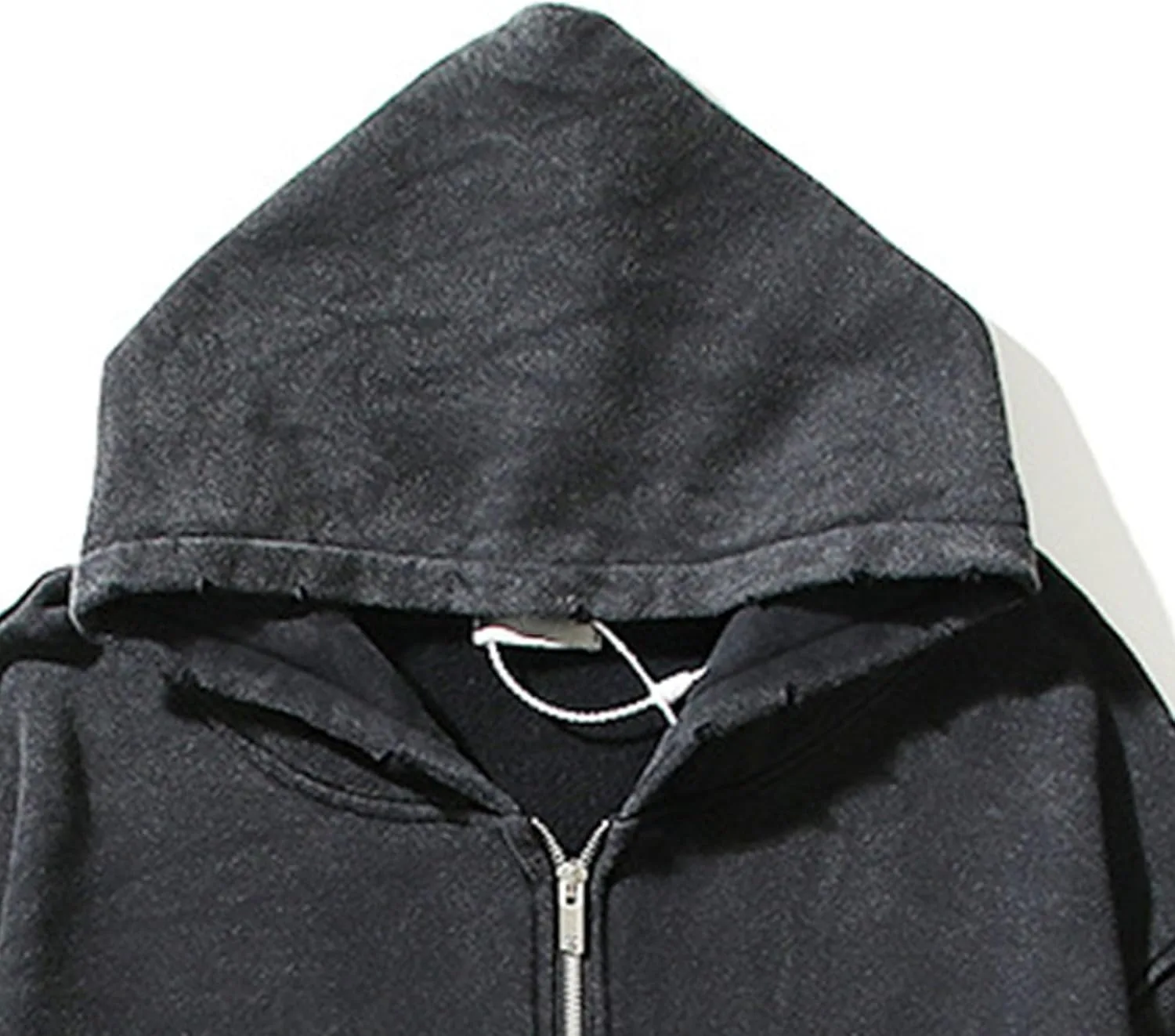 Мужская худи с молнией в стиле acid wash с карманом винтажный олдскульный свитшот куртка на молнии винтажная мужская худи Generic, черный — фото 4