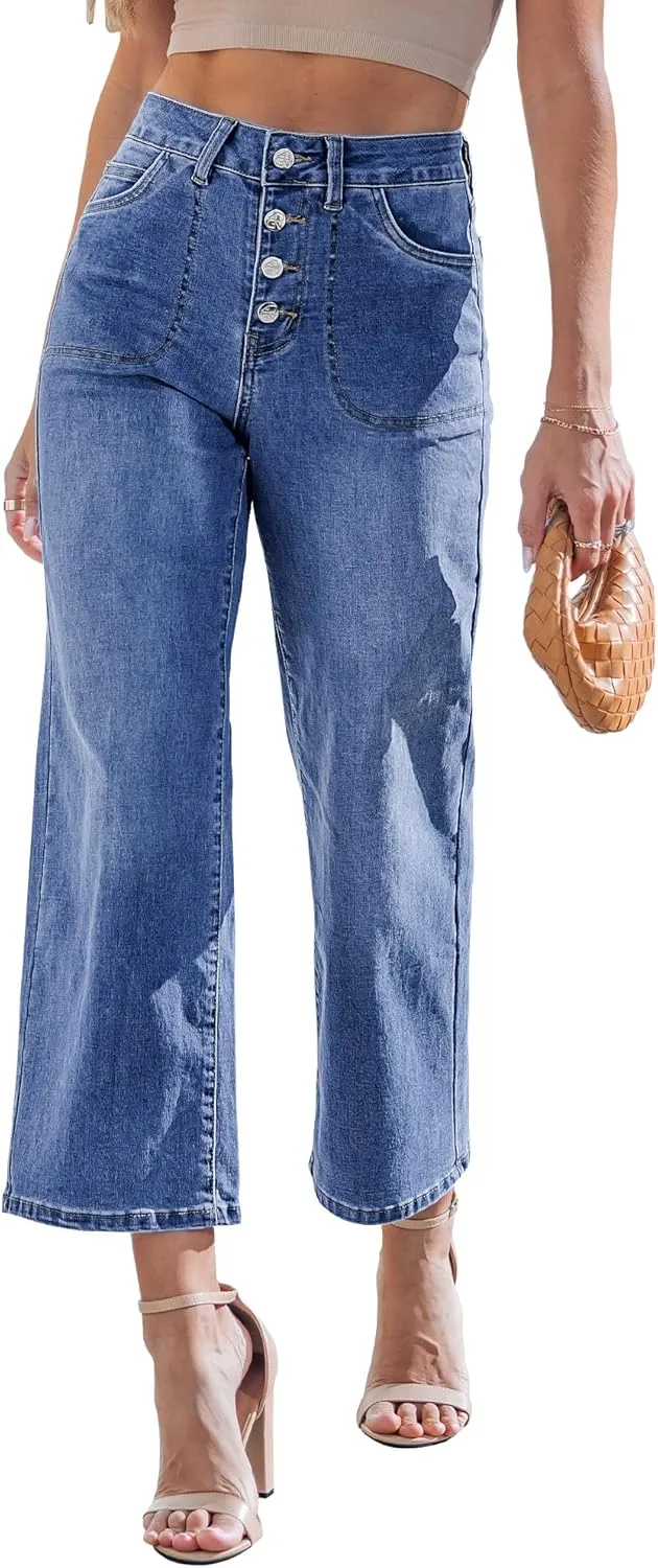 

GRAPENT джинсы для женщин с широкими штанинами, укороченные, высокая посадка