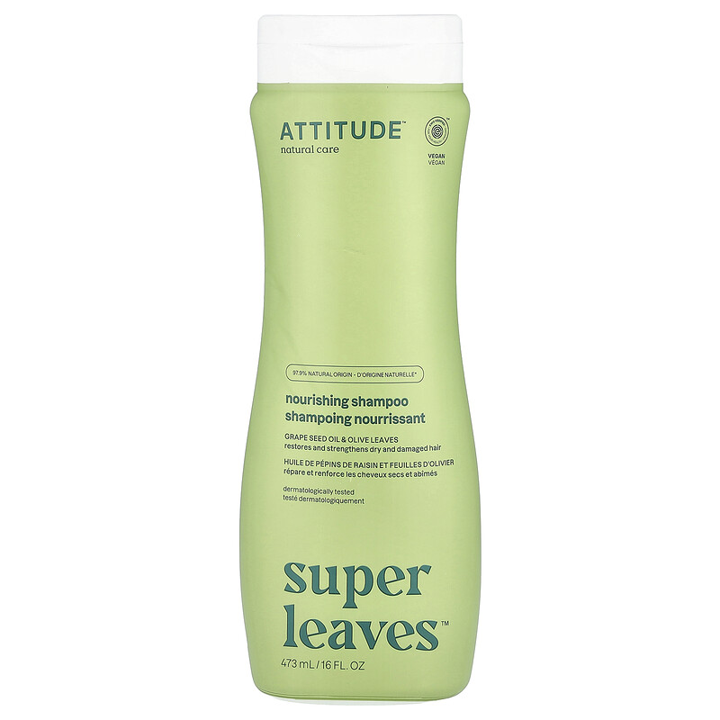 

ATTITUDE, Super Leaves , питательный шампунь, масло из виноградных косточек и листья оливы, 473 мл (16 унций)