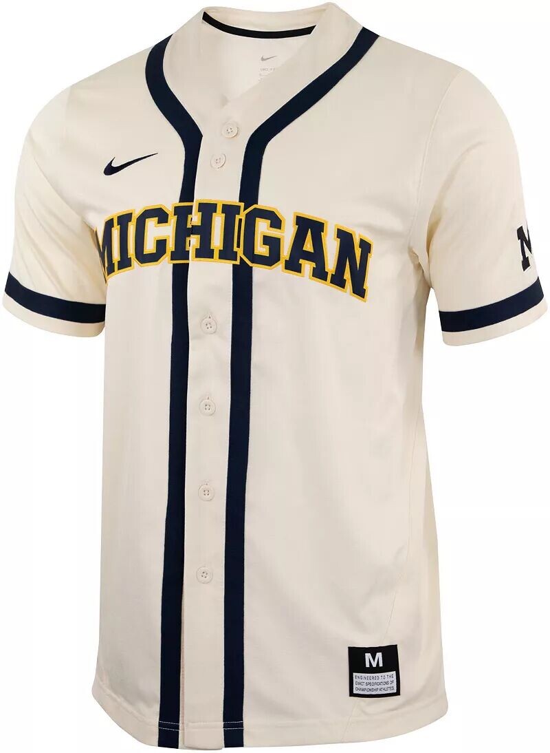 

Мужская кремовая бейсбольная майка на пуговицах Nike Michigan Wolverines