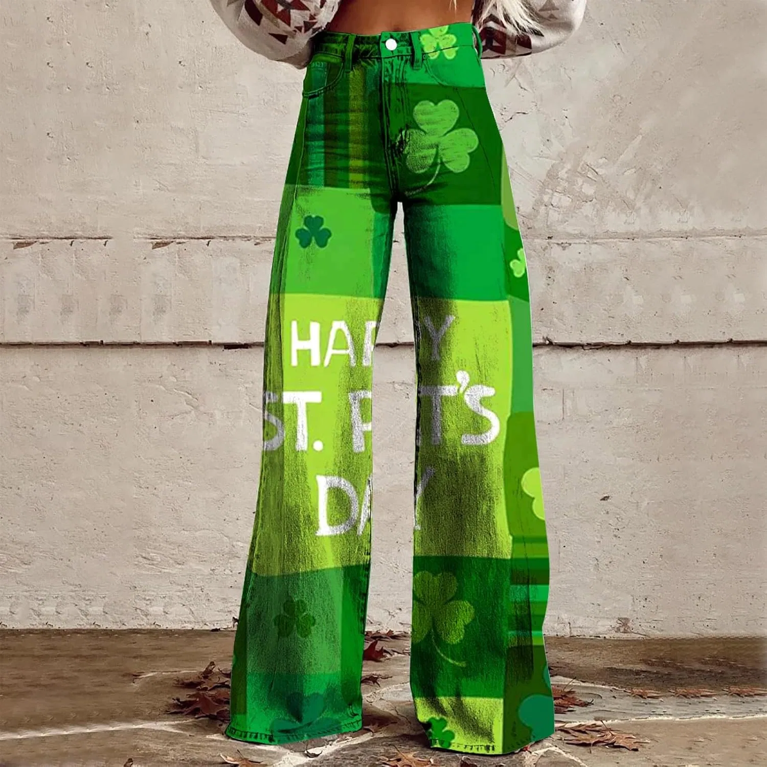 Джинсы с цветочным принтом, Wide Leg, Green — фото 2