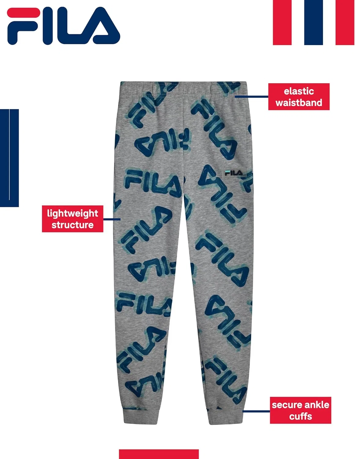 Спортивные штаны Fila Active для мальчиков - флисовые спортивные штаны для мальчиков, легкие спортивные штаны с карманами, Light Grey Heather — фото 3