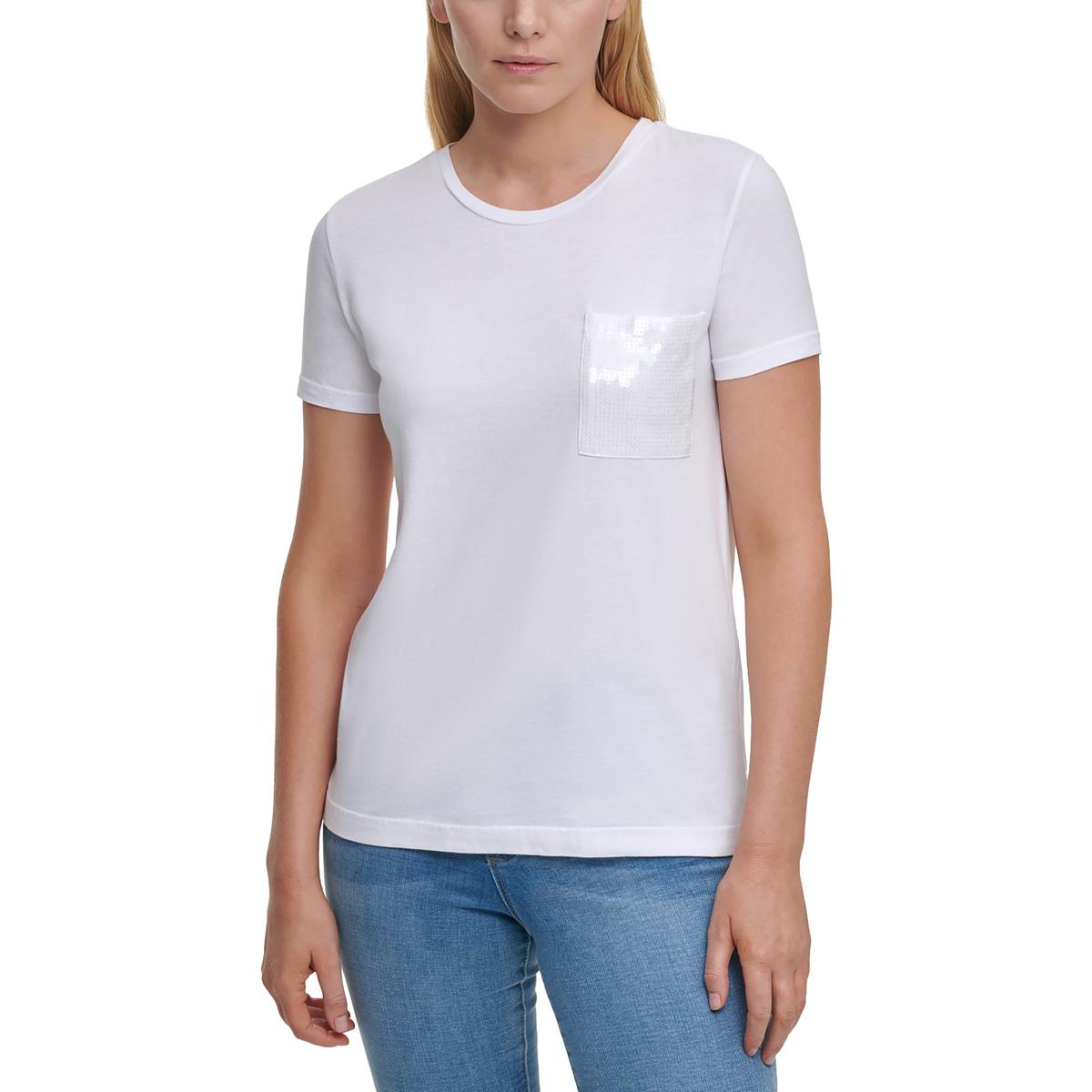 

Женская футболка с карманом и пайетками DKNY, белый