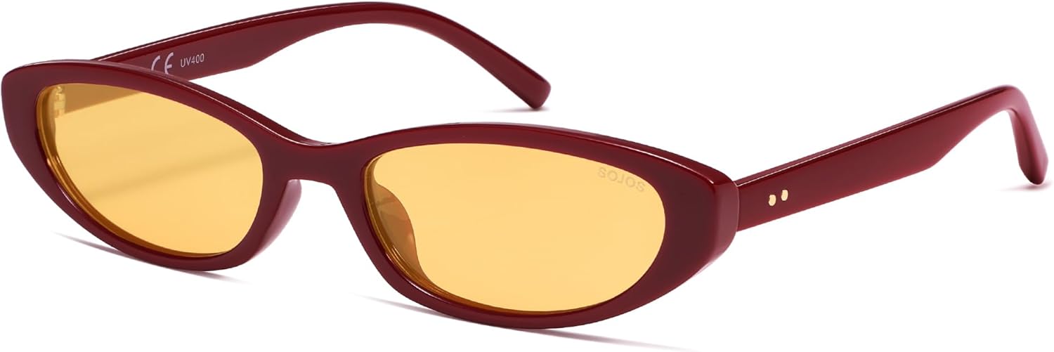 

Солнцезащитные очки SOJOS Retro Oval Cat Eye с поляризацией, в стиле ретро, ​​для женщин и мужчин, 80-х и 90-х, маленькие, прямоугольные, модель Y2K SJ2664, Dark Red/Yellow Tint