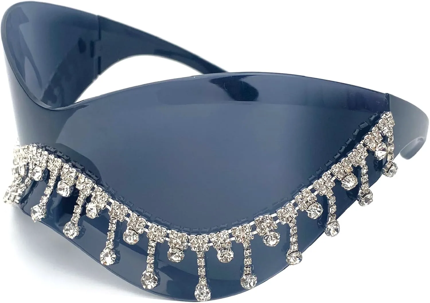 

Солнцезащитные очки без оправы с кисточками в стиле Y2k для женщин, большие, для фестивалей и вечеринок, с бриллиантами, модные очки-бабочки 2000-х годов mincl, Black