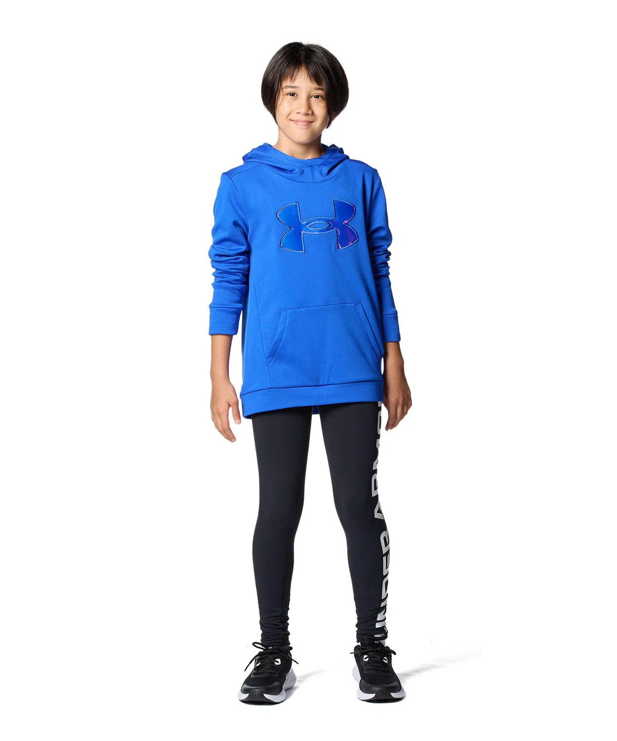 Толстовка с капюшоном UA Rival Fleece, иридисцентная, детская, синяя — фото 3
