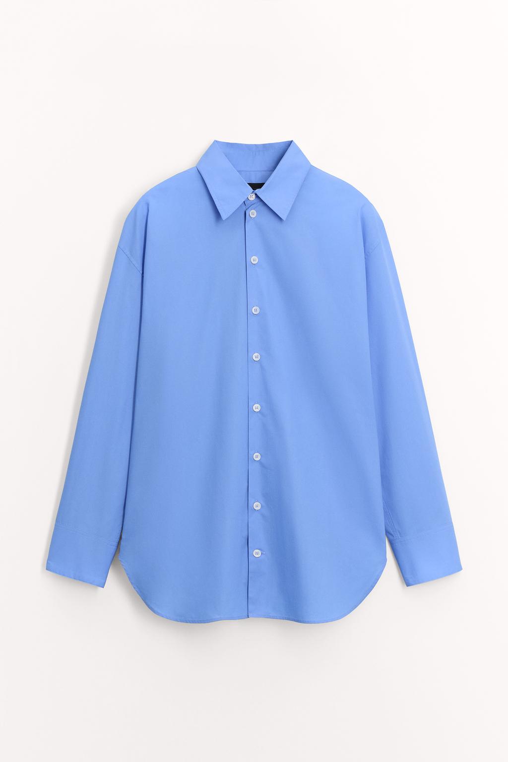 

Поплиновая рубашка оверсайз ZARA, синий