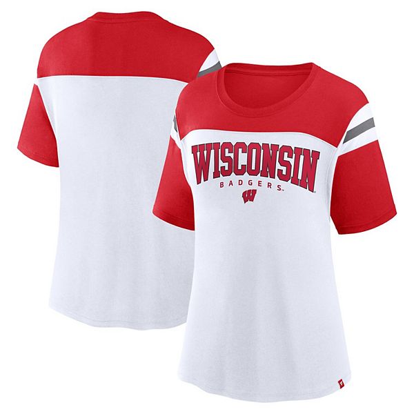

Женская белая футболка wisconsin badgers color-block fundamental winning Fanatics