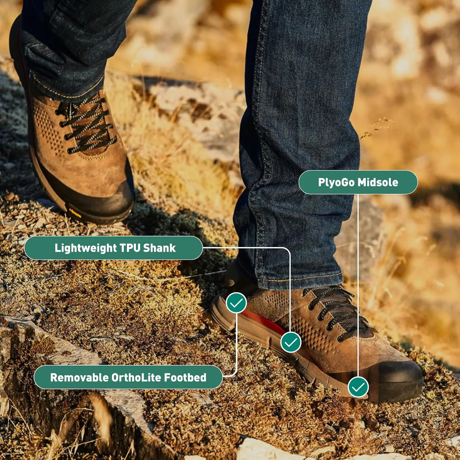 Мужские водонепроницаемые походные туфли Danner Trail 2650 Gore-Tex Mid 4" - верх из замши и текстиля с комфортной стелькой, системой поддержки пятки EXO и противоскользящей подошвой, коричневый/красный — фото 2