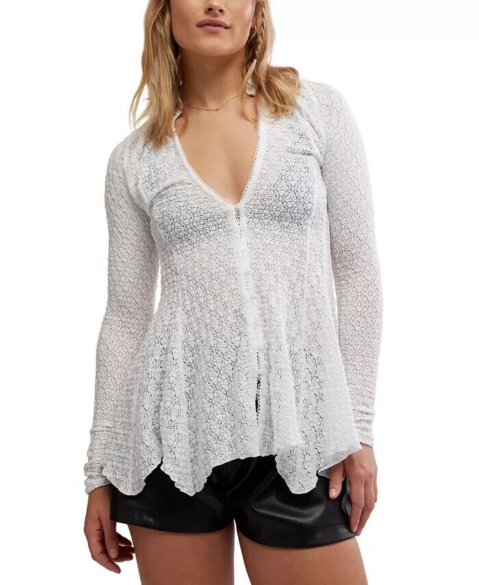 

Женский топ Janey Lace с застежкой на пуговицы спереди и платком-подгибкой Free People, слоновая кость/кремовый