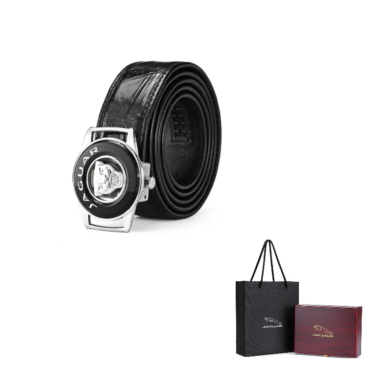 

JAGUAR Кожаный ремень из крокодиловой кожи мужской черный шириной 3.5 см, Black