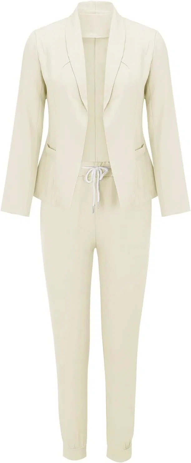 Женский костюм-двойка с жакетом и брюками, Plus Size, C-beige — фото 2
