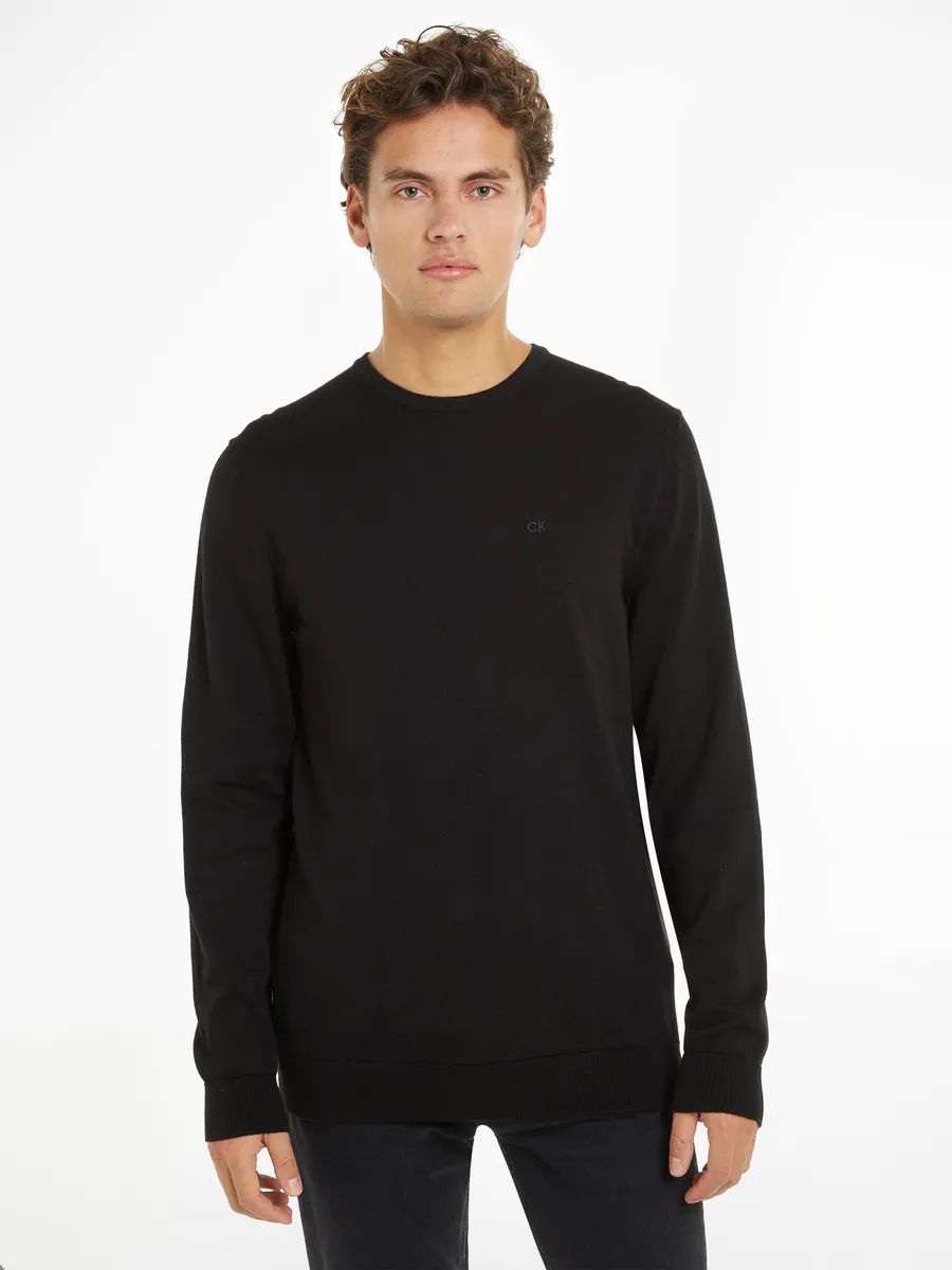 

Свитер с круглым вырезом Calvin Klein "COTTON SILK BLEND CN SWEATER" с тисненым логотипом, черный