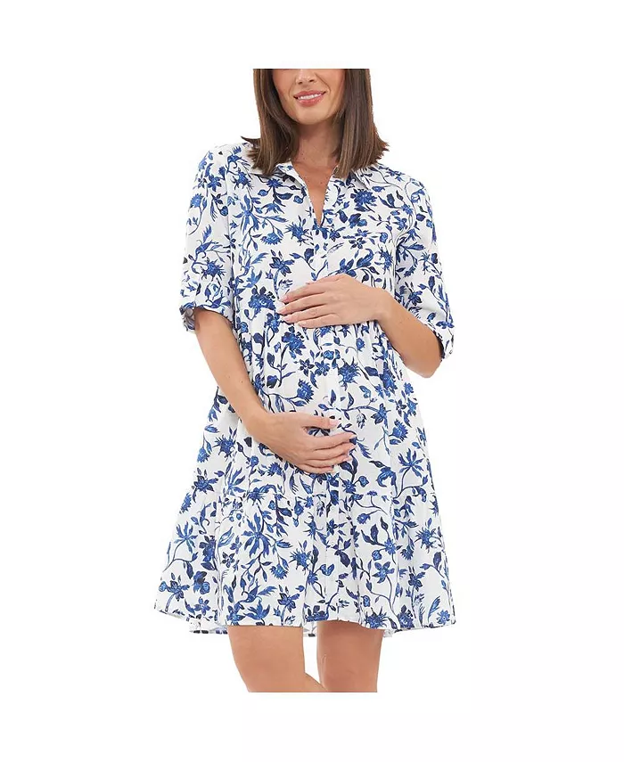 

Платье Bella Button из льна белого цвета с лазуритом Ripe Maternity, мультиколор
