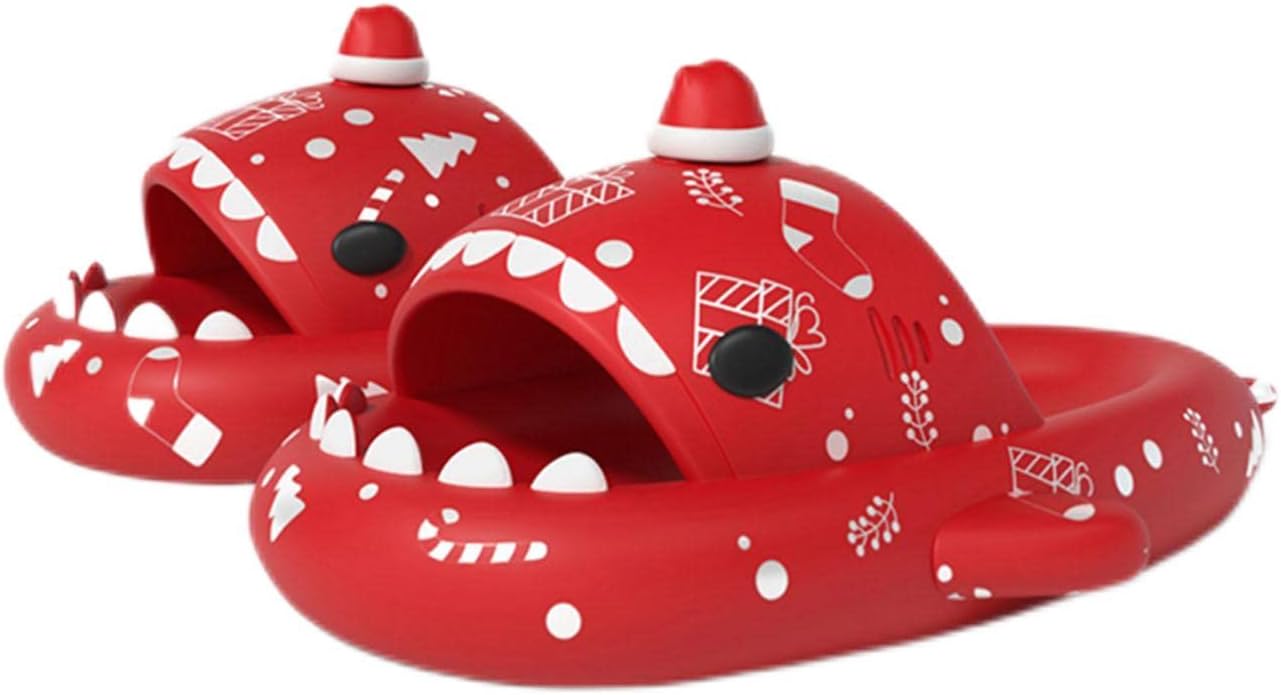 

Тапочки Zureto Halloween Christmas Shark Slides, новые 2023 года, унисекс, облачные шлепанцы с акулой, красный